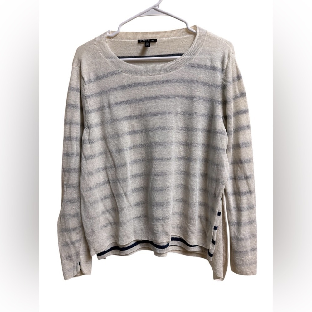 Eileen Fisher Italian Yarn Striped Layered Knit Sweater Size Large